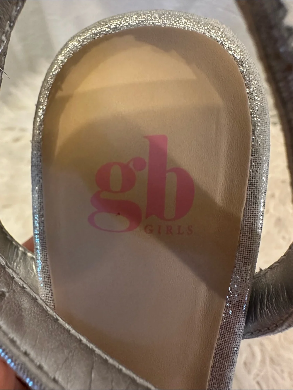 GB Girls Silver Rhinestone Platform Block Heel Sandals Girls Size 2